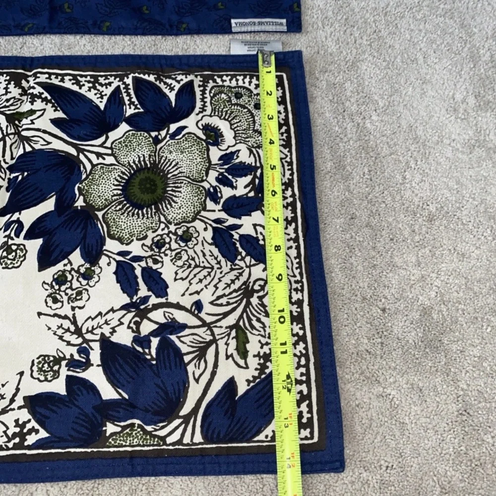 Williams Sonoma Navy Blue‎ Cream Floral Placemats Set (2)